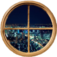 a picture of a city shown through a window