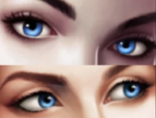 Vespera's blue eyes (top) and Lady Gisela's blue eyes (bottom)