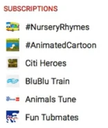 The BluBlu Train YouTube channel as seen in Mr.Wheeler&Friends' subcription list.