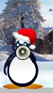 An image of Talking Perry wearing a santa hat and using a megaphone