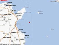 The location of the clues taken as coordinates, offshore of Tunisia.
