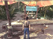 Elliott na cozinha do acampamento da praia