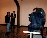 A backstage photo showing Natalya Verich (left), the clarinest (second left) and Sergey Dubrovsky (right).