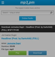 Screenshot of the mp3.pm page.