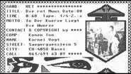 "Het - Die rot Muus" credit at Swiss Techno Sampler - Real Noise CD
