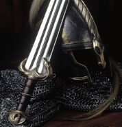 Éomer's helmet and sword as depicted for The Lord of the Rings films