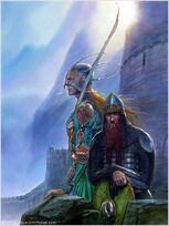 John Howe — Legolas and Gimli at Helm's Deep