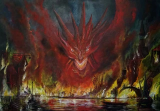 The terror over Lake-town as depicted by  