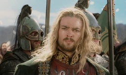 King Éomer at Aragorn's coronation in the films