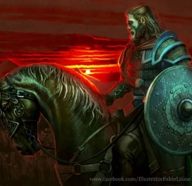 Éomer during the red dawn, by Fabio Leone