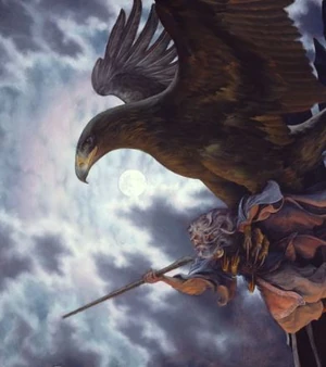  bearing Gandalf away from Orthanc, by  