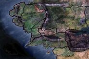 The location of the Ettenmoors shown in red, in a War of the Ring gameplay in BFME 2