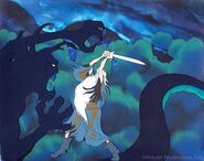 Gandalf fighting "a thing of slime" in Ralph Bakshi film (1978)