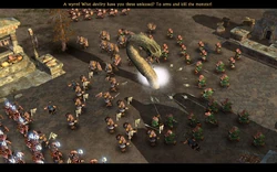 A Wyrm preparing to attack an army of Dwarves