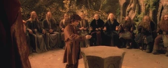 Frodo placing the One Ring before the Council of Elrond
