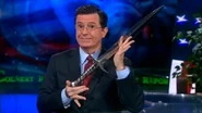 Appearing on his show The Colbert Report with sword prop in hand