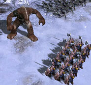 A Mountain Giant engages a dwarven guardian battalion