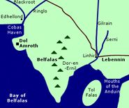 A basic map, pinpointing a presumable location of Dor-en-Ernil