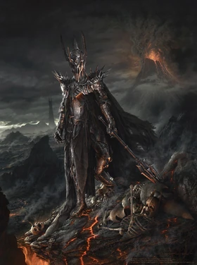 Sauron is portrayed as an armored figure in the flashbacks