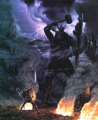 Morgoth duels Fingolfin - by  