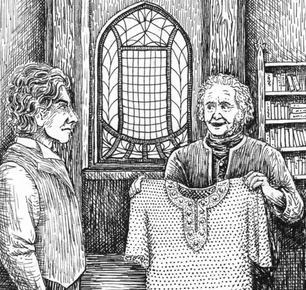 Bilbo giving his  to Frodo at Rivendell, by 

