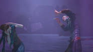 Mell & the Candleman stumbling while the ruins collapse.