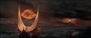 Sauron's primary appearance throughout the film trilogy is as a flaming eye