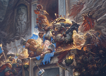 Depiction by  of Dáin Ironfoot attacking 