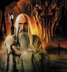Sauron and his servant, Saruman; wallpaper for The Lord of the Rings film trilogy