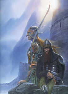 John Howe - Legolas and Gimli at Helm's Deep