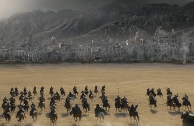 Across the fields of Pelennor, Gandalf rides to Minas Tirith - The