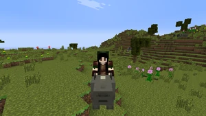 Player riding a rhino