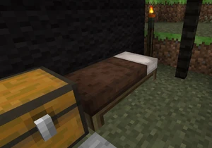 A fur bed set up in a tent of an . Note: It does not spawn there naturally.