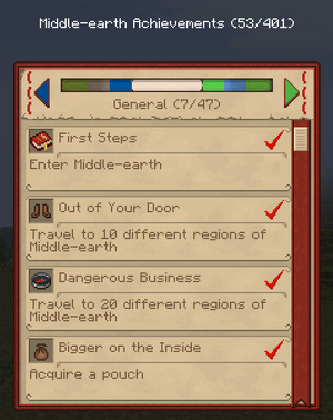 The general achievements screen