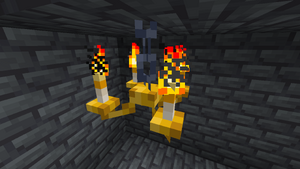 Renewed golden chandelier with new block model.