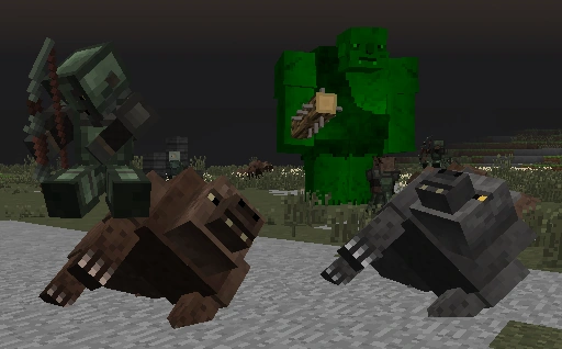 Angmar Orc riding a lopsided warg and green Trolls in the background.