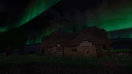Aurora Borealis behind a player-made structure
