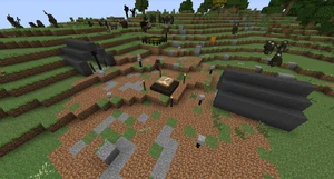 An Isengard camp in the highlands with an Uruk trader in the center and some Uruks visiting.