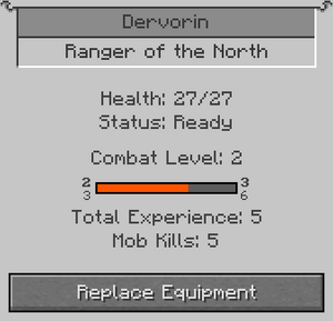 The hired unit overview screen for a level 2 Ranger.