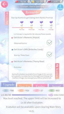 Victor SR Karma: "Anticipation" (Back view) showing the rewards page.