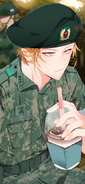 Leo in military uniform (Sol's route Day 9: I'll go to you.)