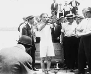 Houdini prepares to do the overboard box escape circa 1912