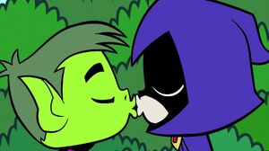 Raven and Beast Boy kiss.