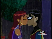 Teen Titans Robin and Starfire are both kissing