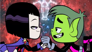 Raven and Beast Boy falling in love.