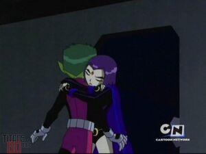 Raven hugging Beast Boy.