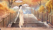 The wallpaper depicting the suit on the Autumn Maple Stairway background