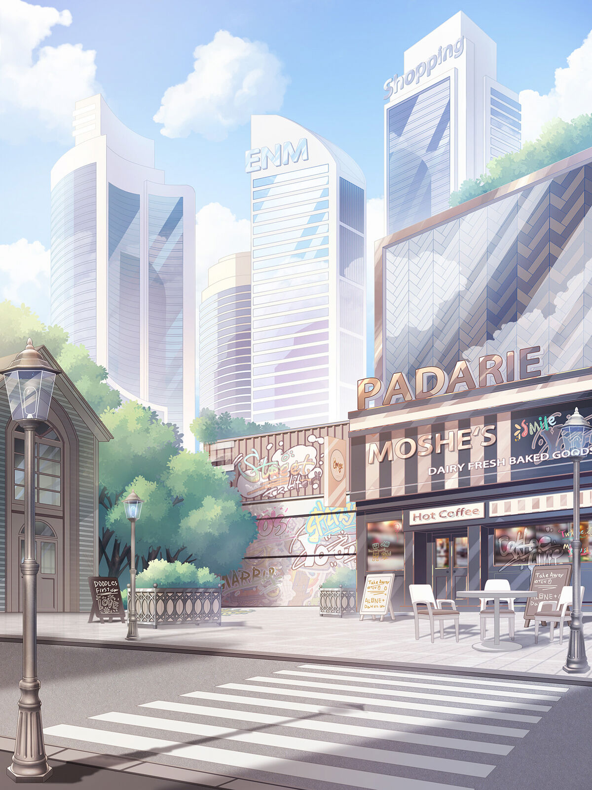 Anime style backgrounds for a shopping plaza. : r/NovelAi