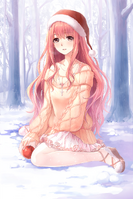 Initial title screen artwork of Nikki wearing the suit Winter Miracle with Miracle Necklace