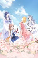 2nd anniversary (2017) title screen featuring Nikki, Lunar, Bobo, Momo, and Kimi in the Flowing Garden event